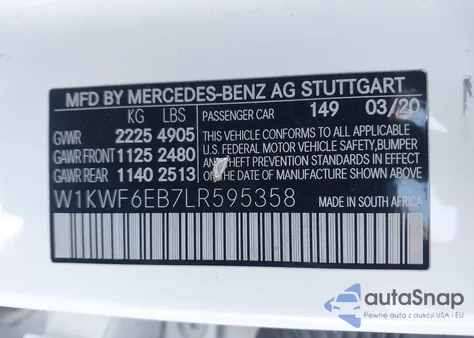 2020 Mercedes-Benz Amg C 43 4Matic z USA, uszkodzony, nr VIN W1KWF6EB7LR595358